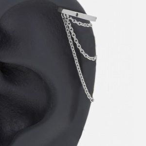 MARIA TASH 8mm Plain Ring 14kt white gold right side earring with three chains!